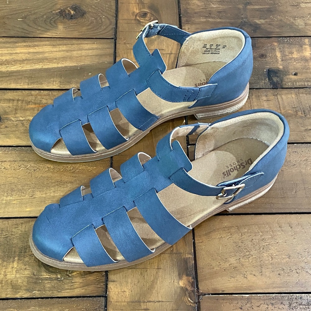 Dr. Scholls Hello Seaside Blue Caged Fisherman Sandals Womens 10M Flat Shoes